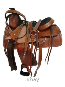 Used Trail Saddle Western Horse Pleasure Waffle Tooled Leather Tack Set 15 16 17