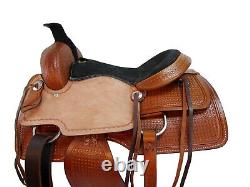 Used Trail Saddle Western Horse Pleasure Waffle Tooled Leather Tack Set 15 16 17