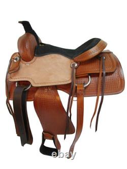 Used Trail Saddle Western Horse Pleasure Waffle Tooled Leather Tack Set 15 16 17