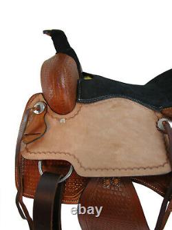 Used Trail Saddle Western Horse Pleasure Waffle Tooled Leather Tack Set 15 16 17