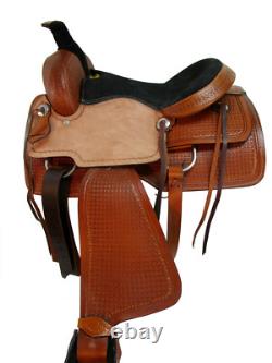 Used Trail Saddle Western Horse Pleasure Waffle Tooled Leather Tack Set 15 16 17