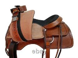 Used Trail Saddle Western Horse Pleasure Waffle Tooled Leather Tack Set 15 16 17