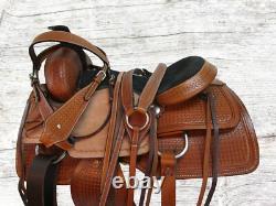 Used Trail Saddle Western Horse Pleasure Waffle Tooled Leather Tack Set 15 16 17