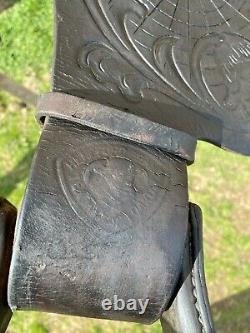 Used/Vintage 15 TexTan Western saddle withspiderweb tooling