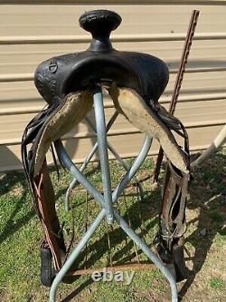 Used/Vintage 15 TexTan Western saddle withspiderweb tooling