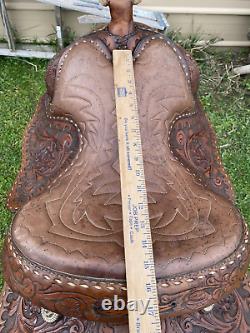 Used/Vintage 15 TexTan tooled/buckstitched Western show saddle withsilver