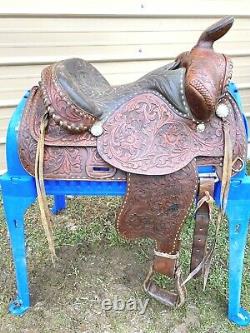 Used/Vintage 16 buckstitched TexTan Imperial Western saddle withtooled butterfly