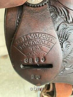 Used/Vintage 1960's G. H. Vaught 15 tooled leather Western saddle US made