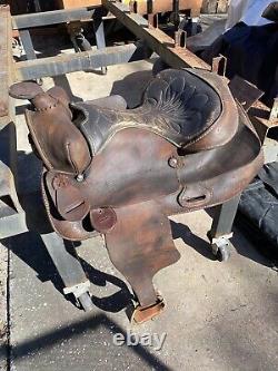 Used Vintage Antique Western saddle US made Very Old Custom Made Leather VTG