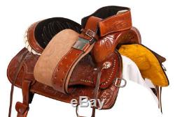 Used Western Barrel Racer Pleasure Trail Show Horse Leather Saddle Tack 14