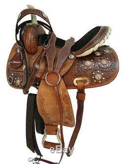 Used Western Horse Leather Saddle Tack Set Floral Tooled Barrel Show Trail Rodeo