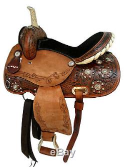 Used Western Horse Leather Saddle Tack Set Floral Tooled Barrel Show Trail Rodeo