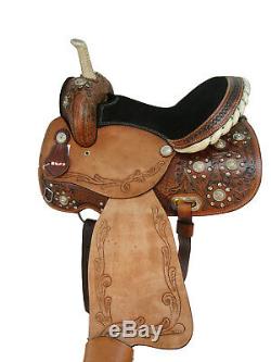 Used Western Horse Leather Saddle Tack Set Floral Tooled Barrel Show Trail Rodeo