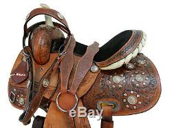 Used Western Horse Leather Saddle Tack Set Floral Tooled Barrel Show Trail Rodeo