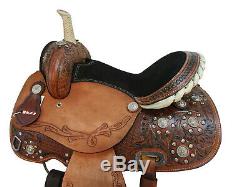 Used Western Horse Leather Saddle Tack Set Floral Tooled Barrel Show Trail Rodeo