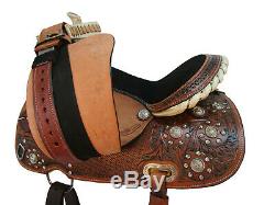 Used Western Horse Leather Saddle Tack Set Floral Tooled Barrel Show Trail Rodeo