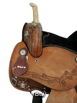 Used Western Horse Leather Saddle Tack Set Floral Tooled Barrel Show Trail Rodeo