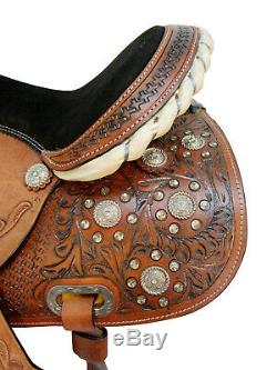 Used Western Horse Leather Saddle Tack Set Floral Tooled Barrel Show Trail Rodeo