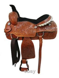 Used Western Roping Horse Floral Carved Saddle Reins Rodeo Roper Work Harness