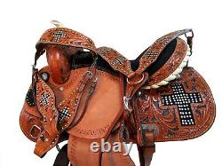 Used Western Saddle 15 16 17 Barrel Racing Floral Tooled Leather Rodeo Tack Set
