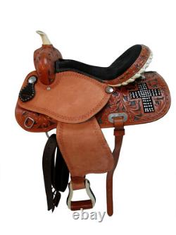Used Western Saddle 15 16 17 Barrel Racing Floral Tooled Leather Rodeo Tack Set