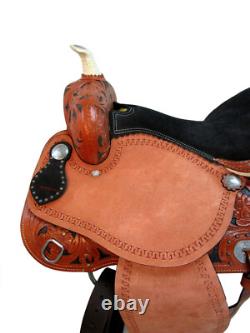 Used Western Saddle 15 16 17 Barrel Racing Floral Tooled Leather Rodeo Tack Set