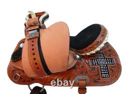 Used Western Saddle 15 16 17 Barrel Racing Floral Tooled Leather Rodeo Tack Set