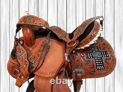 Used Western Saddle 15 16 17 Barrel Racing Floral Tooled Leather Rodeo Tack Set