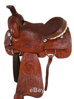 Used Western Saddle 17 16 Roping Ranch Pleasure Horse Trail Tooled Leather Tack