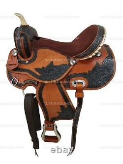 Used Western Saddle Barrel Racing Horse Pleasure Tooled Leather Tack 15 16 17 18