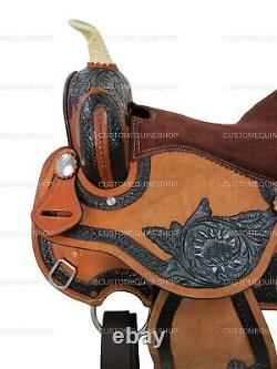 Used Western Saddle Barrel Racing Horse Pleasure Tooled Leather Tack 15 16 17 18