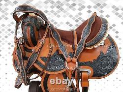 Used Western Saddle Barrel Racing Horse Pleasure Tooled Leather Tack 15 16 17 18