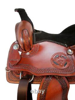 Used Western Saddle Rodeo Black Tooled Pleasure Trail Roping Horse 15 16 17 18