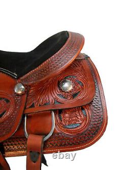 Used Western Saddle Rodeo Black Tooled Pleasure Trail Roping Horse 15 16 17 18