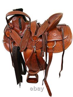 Used Western Saddle Roping Ranch Horse Wade Tooled Leather Tack Set 15 16 17 18