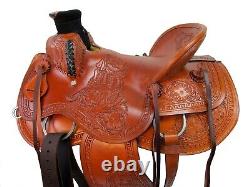 Used Western Saddle Roping Ranch Horse Wade Tooled Leather Tack Set 15 16 17 18