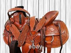 Used Western Saddle Roping Ranch Horse Wade Tooled Leather Tack Set 15 16 17 18