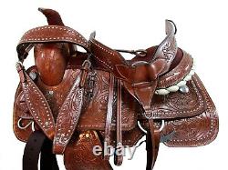 Used Western Saddle Roping Ranch Pleasure Floral Tooled Leather Tack 15 16 17 18