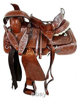 Used Western Saddle Roping Ranch Pleasure Floral Tooled Leather Tack 15 16 17 18