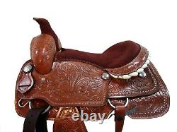 Used Western Saddle Roping Ranch Pleasure Floral Tooled Leather Tack 15 16 17 18