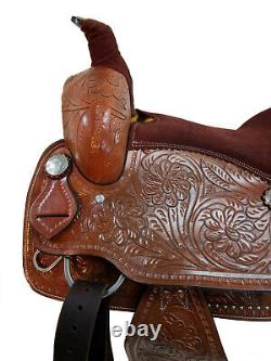 Used Western Saddle Roping Ranch Pleasure Floral Tooled Leather Tack 15 16 17 18