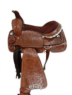 Used Western Saddle Roping Ranch Pleasure Floral Tooled Leather Tack 15 16 17 18