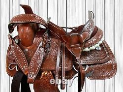 Used Western Saddle Roping Ranch Pleasure Floral Tooled Leather Tack 15 16 17 18