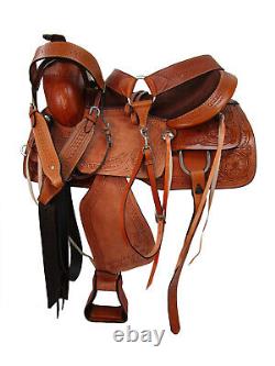 Used Western Saddle Roping Ranch Tooled Leather Horse Pleasure Tack 15 16 17 18