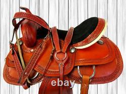 Used Western Saddle Trail Horse Barrel Racing Tooled Leather Tack 15 16 17 18