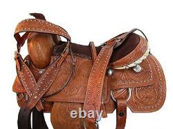 Used Western Saddle Trail Pleasure Floral Tooled Leather Horse Tack 15 16 17 18