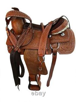 Used Western Saddle Trail Pleasure Floral Tooled Leather Horse Tack 15 16 17 18