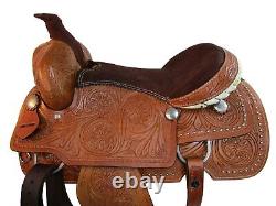 Used Western Saddle Trail Pleasure Floral Tooled Leather Horse Tack 15 16 17 18