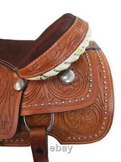 Used Western Saddle Trail Pleasure Floral Tooled Leather Horse Tack 15 16 17 18