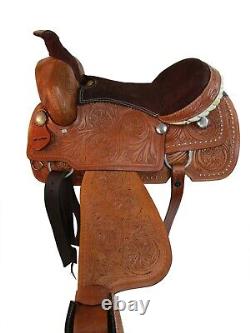 Used Western Saddle Trail Pleasure Floral Tooled Leather Horse Tack 15 16 17 18